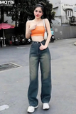 Quần jean ống suông wash màu xanh đậm