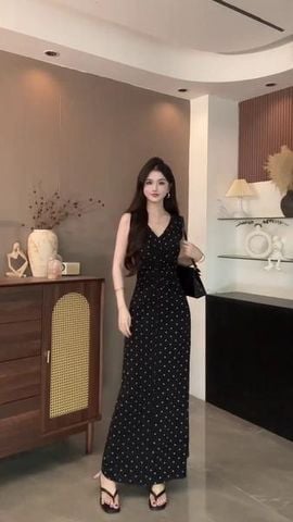 Đầm chấm bi dáng maxi