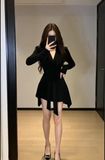 Đầm xòe dài tay buộc nơ eo dáng mini