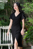 Đầm midi ôm voan cát phối nhún trang trí