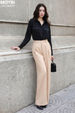Quần culottes ống suông xếp ly cotton lạnh