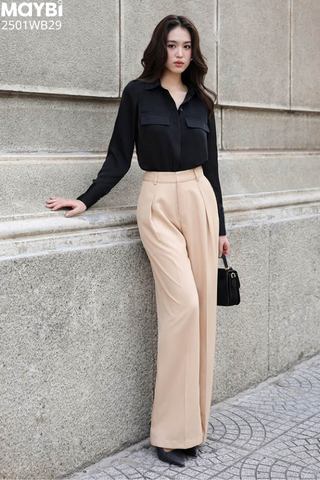 Quần culottes ống suông xếp ly cotton lạnh