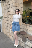 Chân váy mini thắt nơ jean