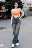 Quần jean ống suông wash màu xanh đậm