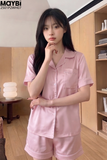 Bộ pyjama ngắn suông lụa tay ngắn viền