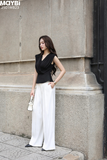 Quần culottes ống suông xếp ly