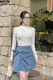 Chân váy mini thắt nơ jean