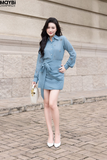 Set áo sơ mi và chân váy ngắn mini cotton thêu