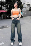 Quần jean ống suông wash màu xanh đậm