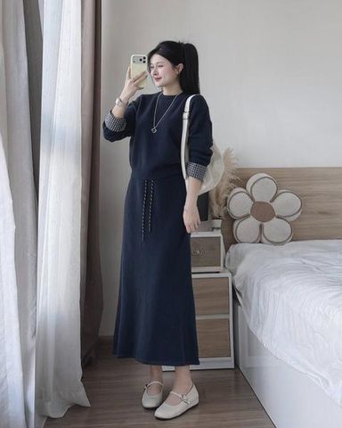 set áo chân váy dài tay phối kiểu