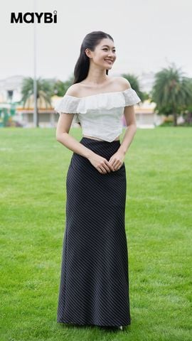 Chân Váy Dài Sọc Chỉ Nữ Maybi - Dáng Suông Tôn Dáng Thanh Lịch