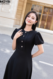 Đầm midi cổ tròn cut-out lưng nút kiểu