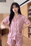 Bộ pyjama ngắn suông lụa tay ngắn viền