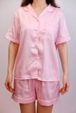 Bộ pyjama ngắn suông lụa tay ngắn viền