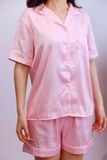 Bộ pyjama ngắn suông lụa tay ngắn viền