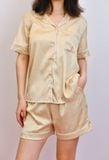 Bộ pyjama ngắn suông lụa tay ngắn viền