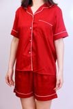 Bộ pyjama ngắn suông lụa tay ngắn viền