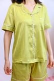 Bộ pyjama ngắn suông lụa tay ngắn viền