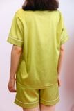 Bộ pyjama ngắn suông lụa tay ngắn viền