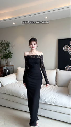 Đầm ôm body trễ vai dáng midi