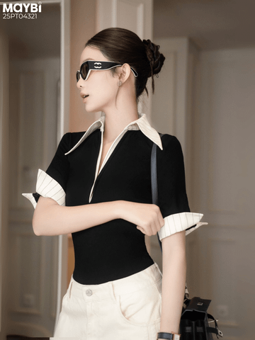 Áo polo ôm tay lửng phối kiểu