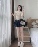Set áo thun ôm chân váy xòe mini