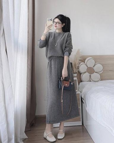 set áo chân váy dài tay phối kiểu