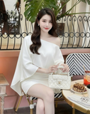 Set áo kiểu lệch vai chân váy A dáng mini