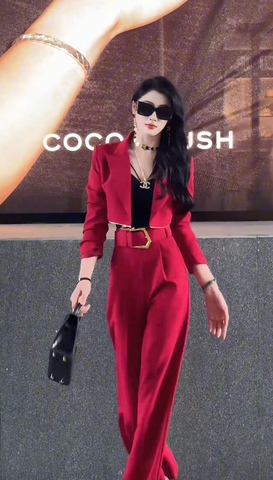 Set áo blazer quần lưng cao