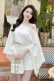 Set áo kiểu lệch vai chân váy A dáng mini