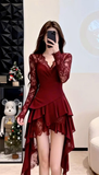 Đầm xòe dài tay phối ren