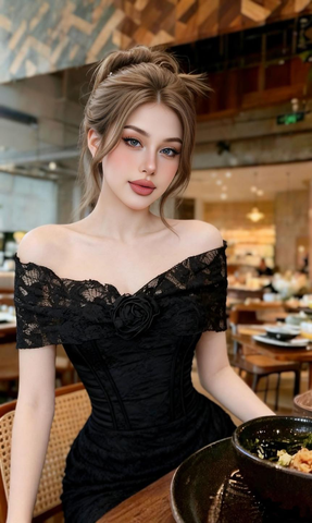 Đầm ren bệt vai tùng nhún kiểu dáng mini
