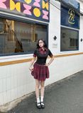 Đầm caro cổ sơ mi ngắn tay dáng mini
