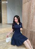 Đầm polo thun tùng xòe xếp ly dáng mini