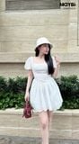 Đầm ôm tùng nhún xòe cotton thêu tay bí dáng mini