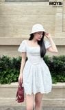 Đầm ôm tùng nhún xòe cotton thêu tay bí dáng mini