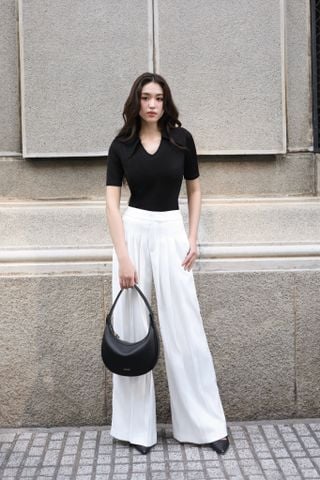 Quần culottes ống suông xếp ly