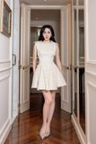 Đầm xòe cotton chấm bi kem phối ren dáng mini