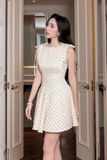 Đầm xòe cotton chấm bi kem phối ren dáng mini