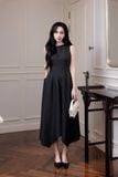 Đầm midi dáng xòe cotton lạnh xếp ly vai