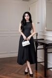 Đầm midi dáng xòe cotton lạnh xếp ly vai