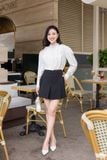 Áo sơ mi phối bèo cổ đính đá dáng ngắn tay dài