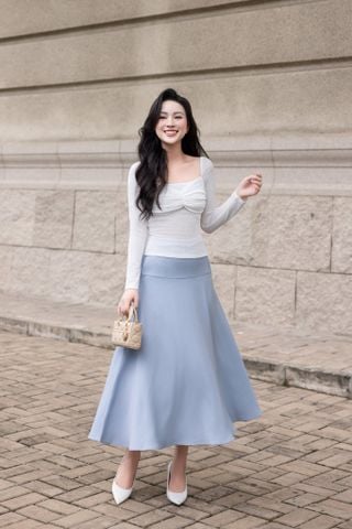 Chân váy xòe cotton hàn dáng midi