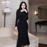 Chân váy midi ôm tuyết mưa phối xếp ly kiểu