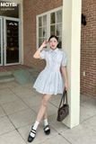 Đầm sơ mi ôm tùng xòe tay nhún phồng dáng mini