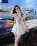 Đầm polo thun tùng xòe xếp ly dáng mini