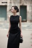 Đầm form ôm tùng A cotton thái đắp nhún kiểu dáng midi