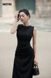 Đầm form ôm tùng A cotton thái đắp nhún kiểu dáng midi