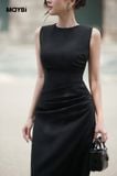 Đầm form ôm tùng A cotton thái đắp nhún kiểu dáng midi