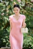 Đầm ôm lụa cổ V dáng midi